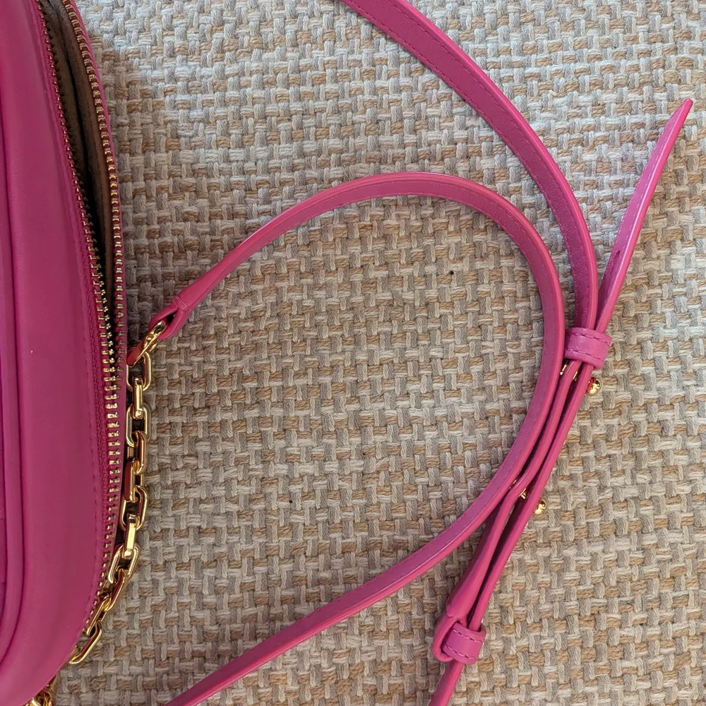 Stuart Weitzman Vibrant Pink Crossbody Bag with Gold Details, See Pics For Flaws - Picture 4 of 17